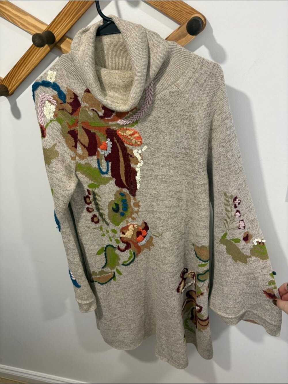 Knitted & Knotted for Anthropologie Embroidered Petals swing sweater dress